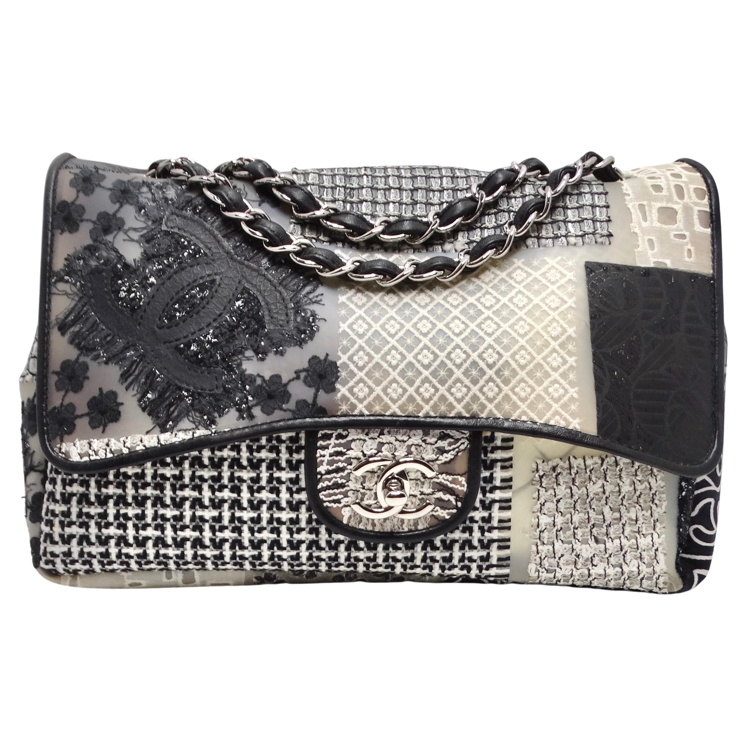 Chanel Patchwork Tweed PVC Classic Single Flap Handbag For Sale at 1stDibs