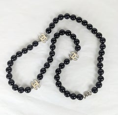 Chanel Pate de Verre Jet Bead Logo Beads