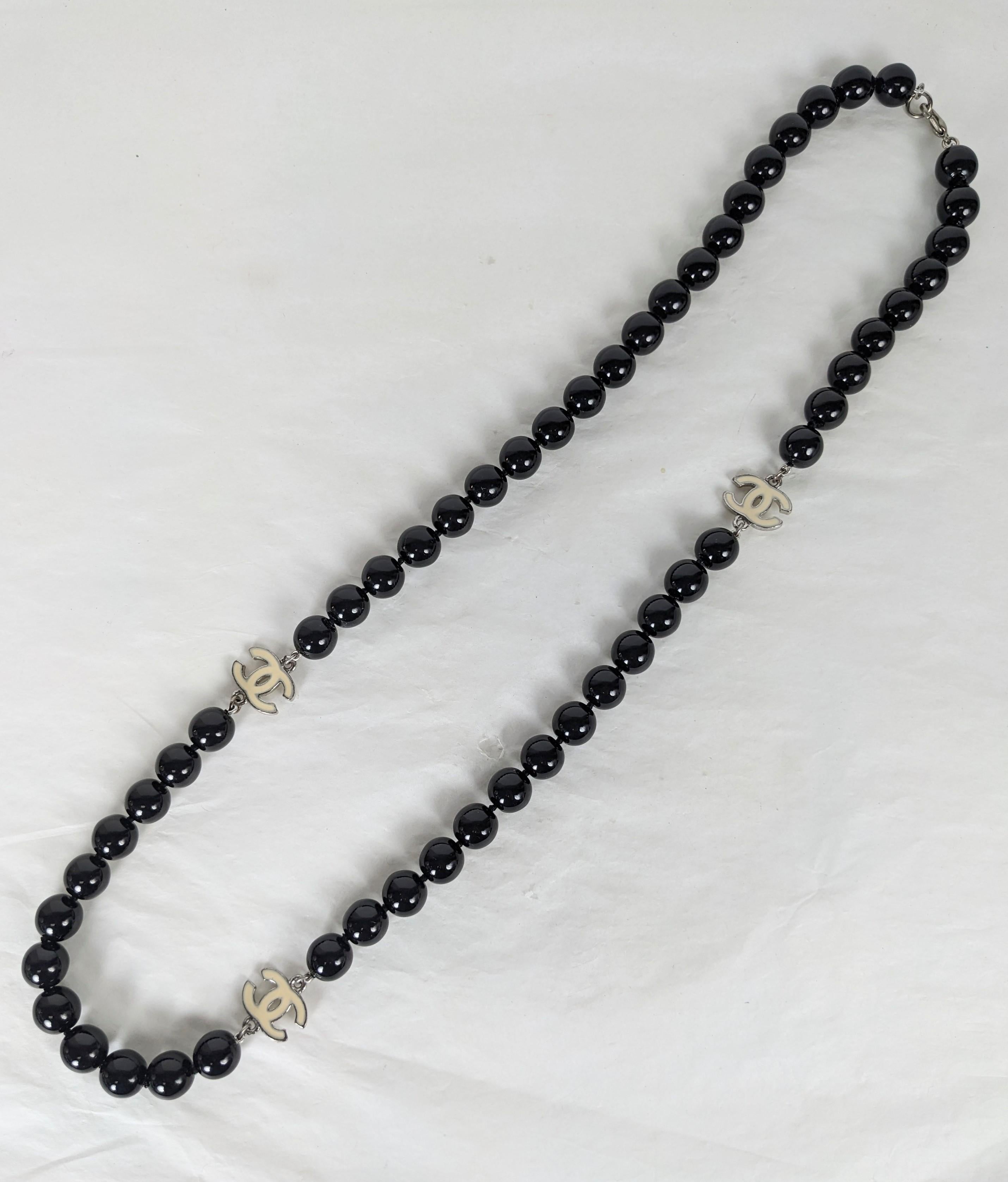 Artisan Chanel Pate de Verre Jet Bead Logo Beads