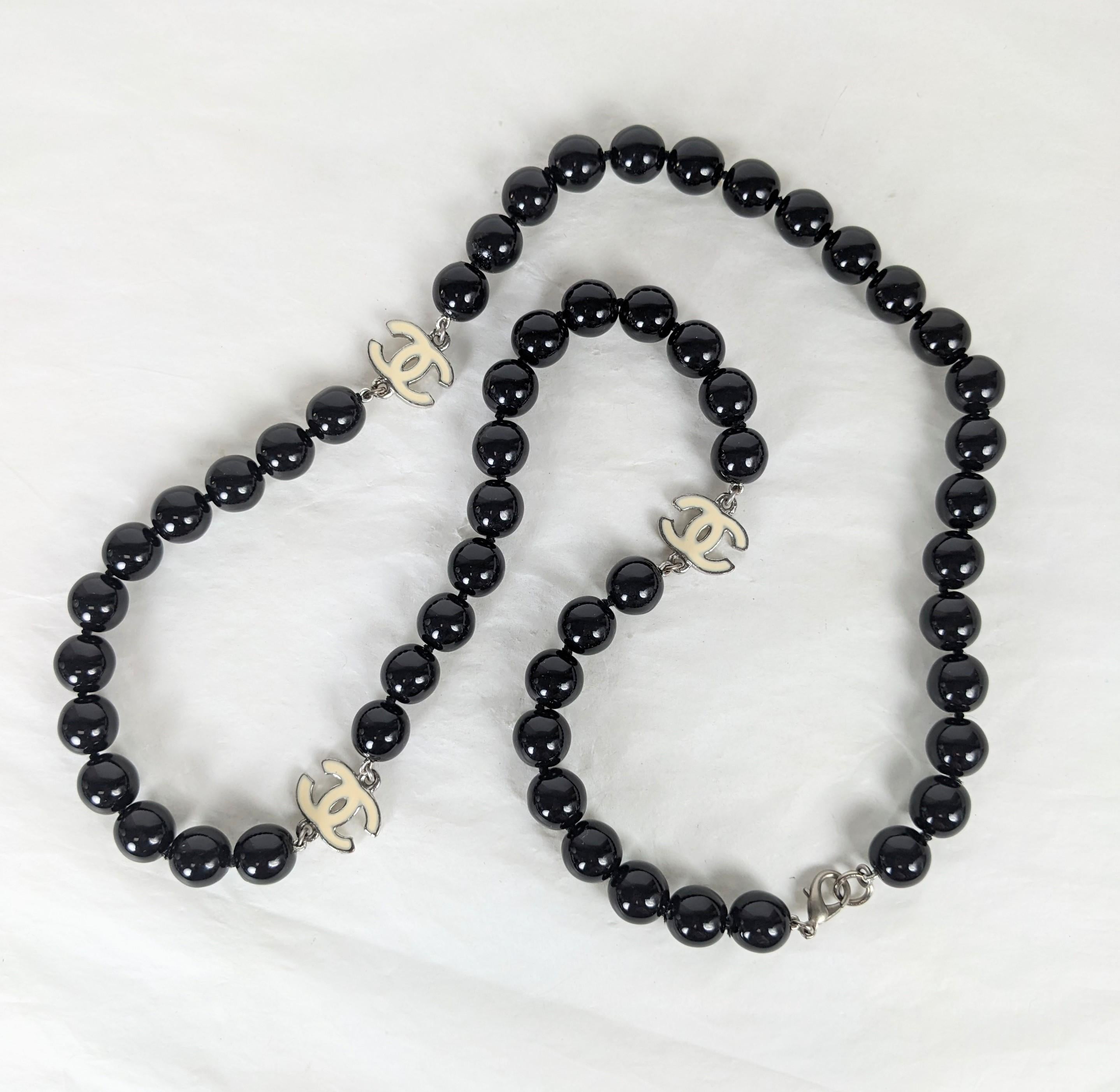 Chanel Pate de Verre Jet Bead Logo Beads In Excellent Condition For Sale In New York, NY