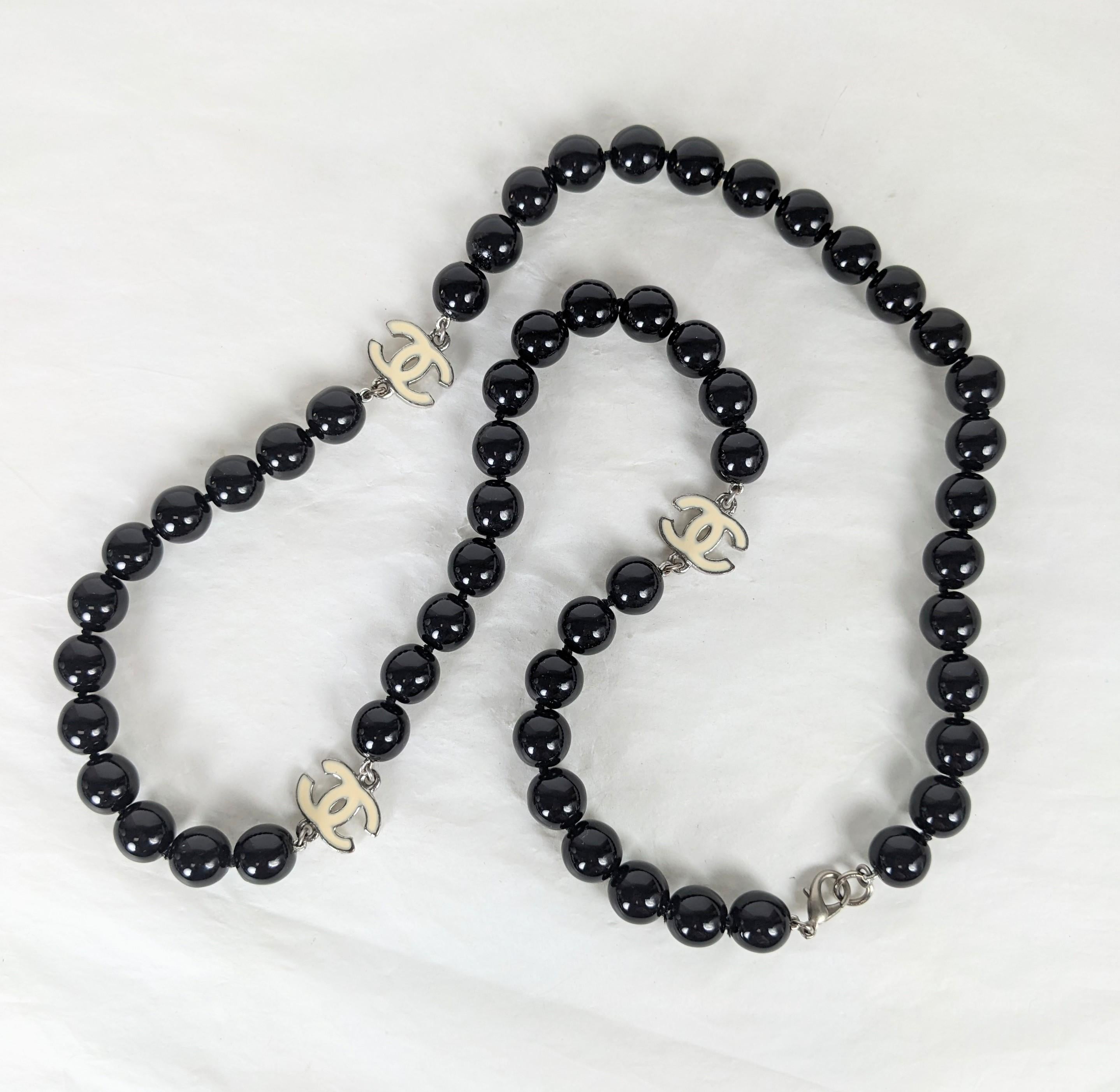 Chanel Pate de Verre Jet Bead Logo Beads In Excellent Condition In New York, NY