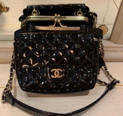 Chanel Patent and Lace twin chain shoulder black bag