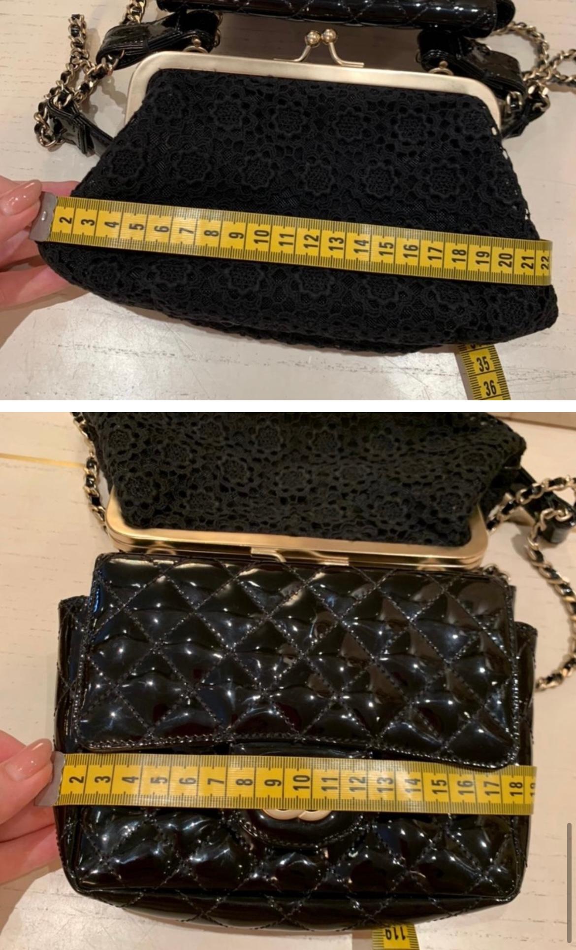 Chanel Patent and Lace twin chain shoulder black bag For Sale 4