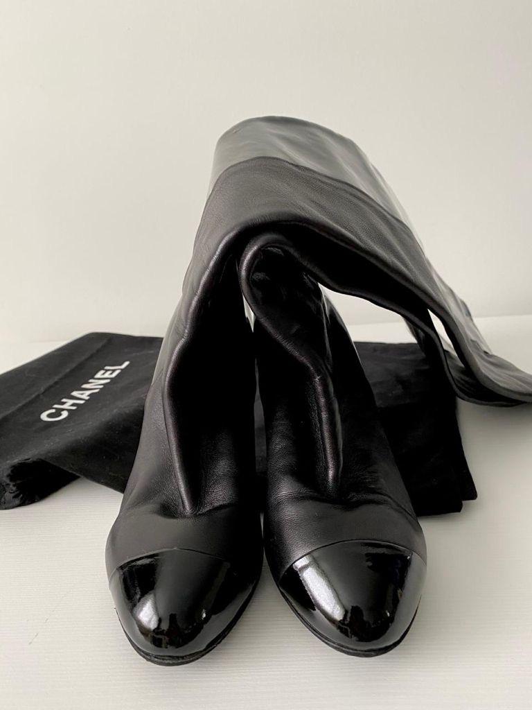 Chanel Patent and Lambskin Leather Heel Boots Size 37 For Sale 1