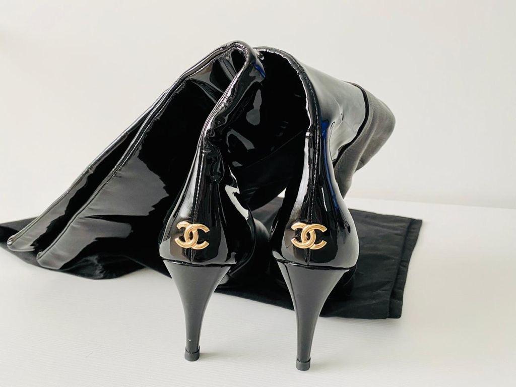 Chanel Patent and Lambskin Leather Heel Boots Size 37 For Sale 2
