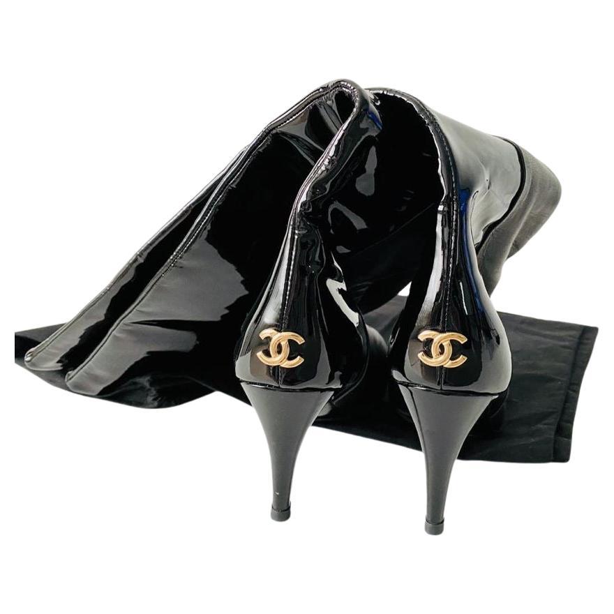 Chanel Patent and Lambskin Leather Heel Boots Size 37 For Sale