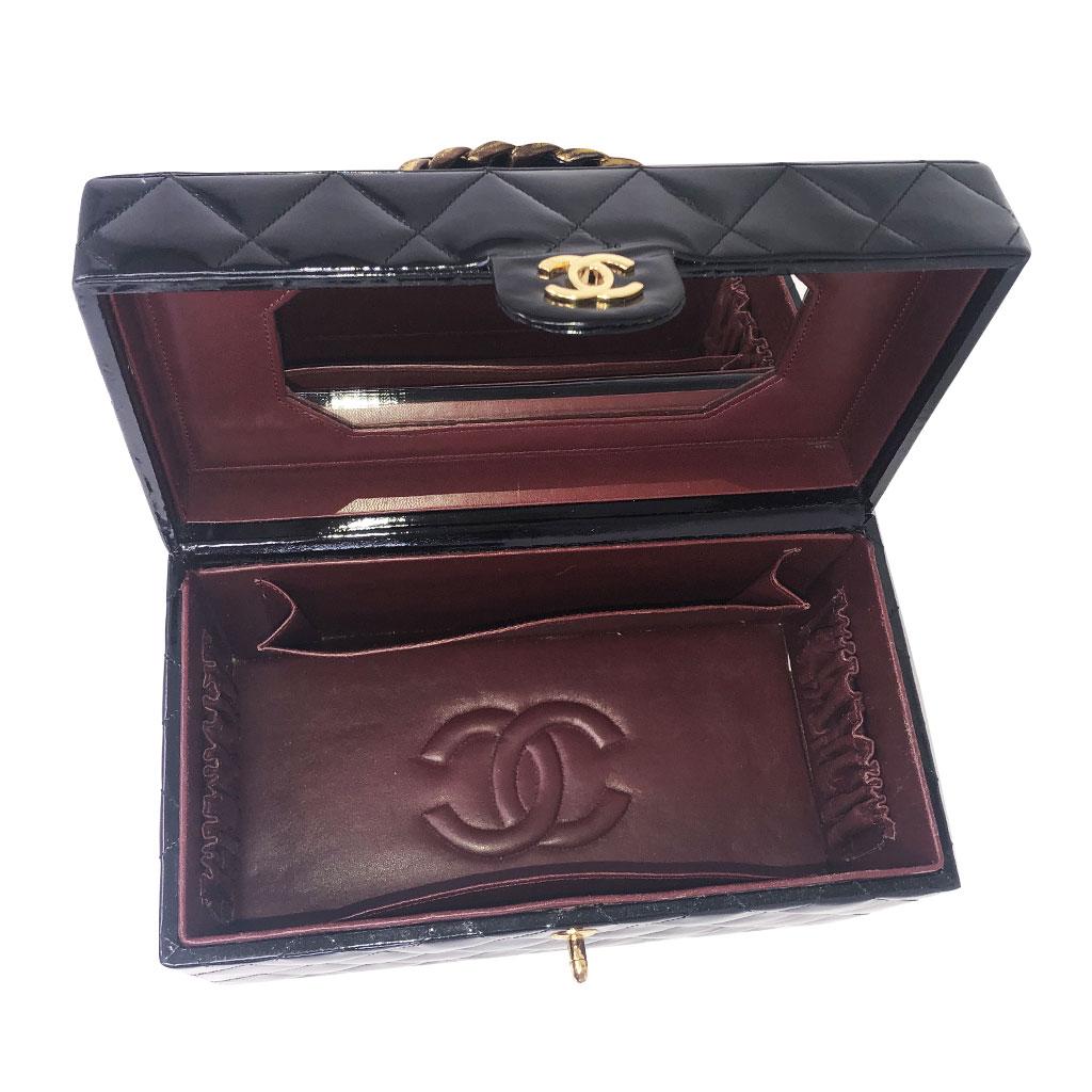 Chanel Patent Black Gold Hardware Beauty Train Case 3