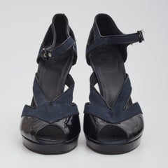 Chanel Patent Black Navy Straps Open Toe Heel (EU 40)