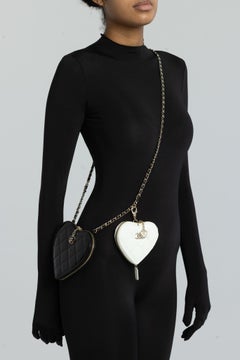 Chanel Patent Black White Double Heart Shoulder Bags