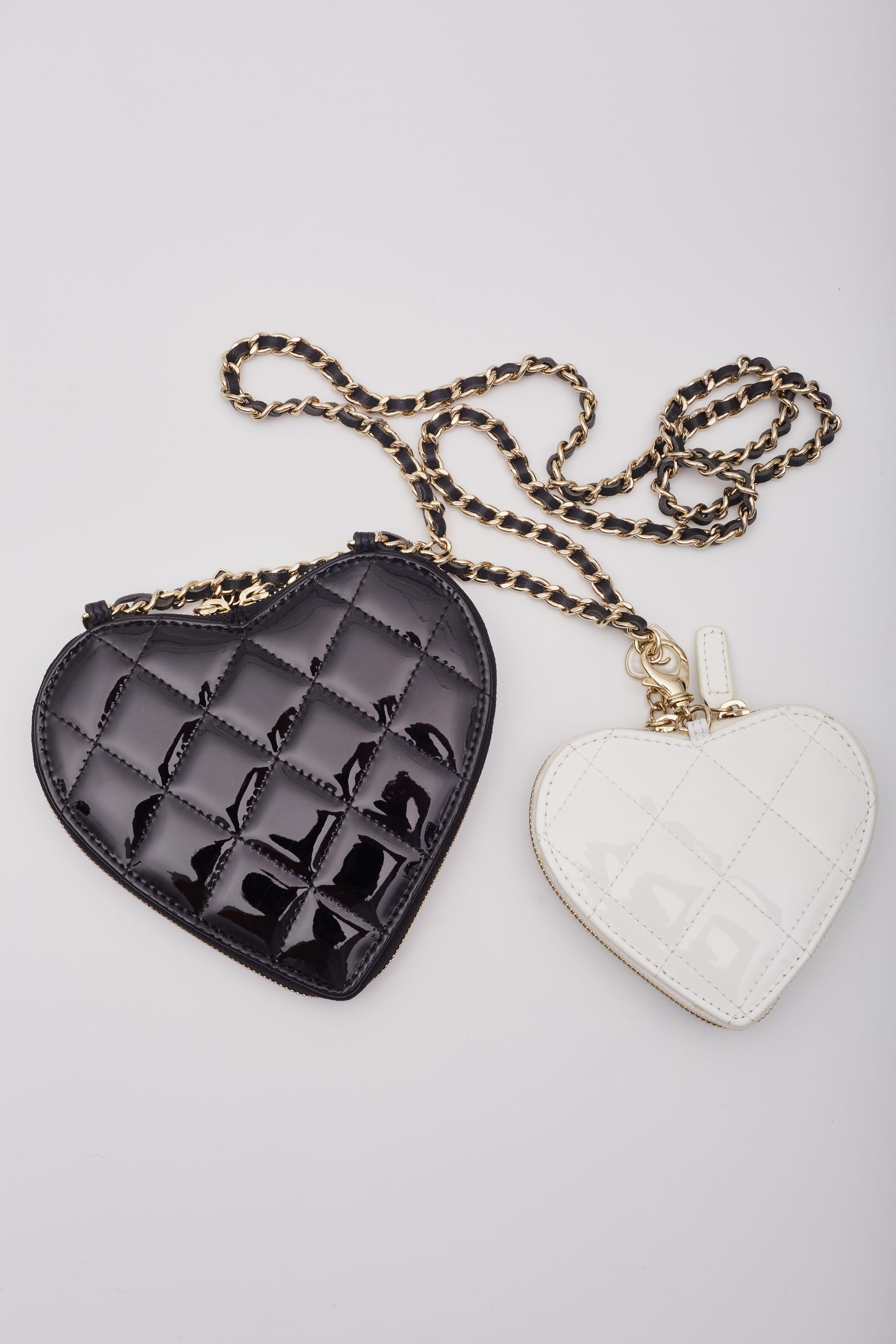 Chanel Patent Black White Double Heart Shoulder Bags For Sale 1