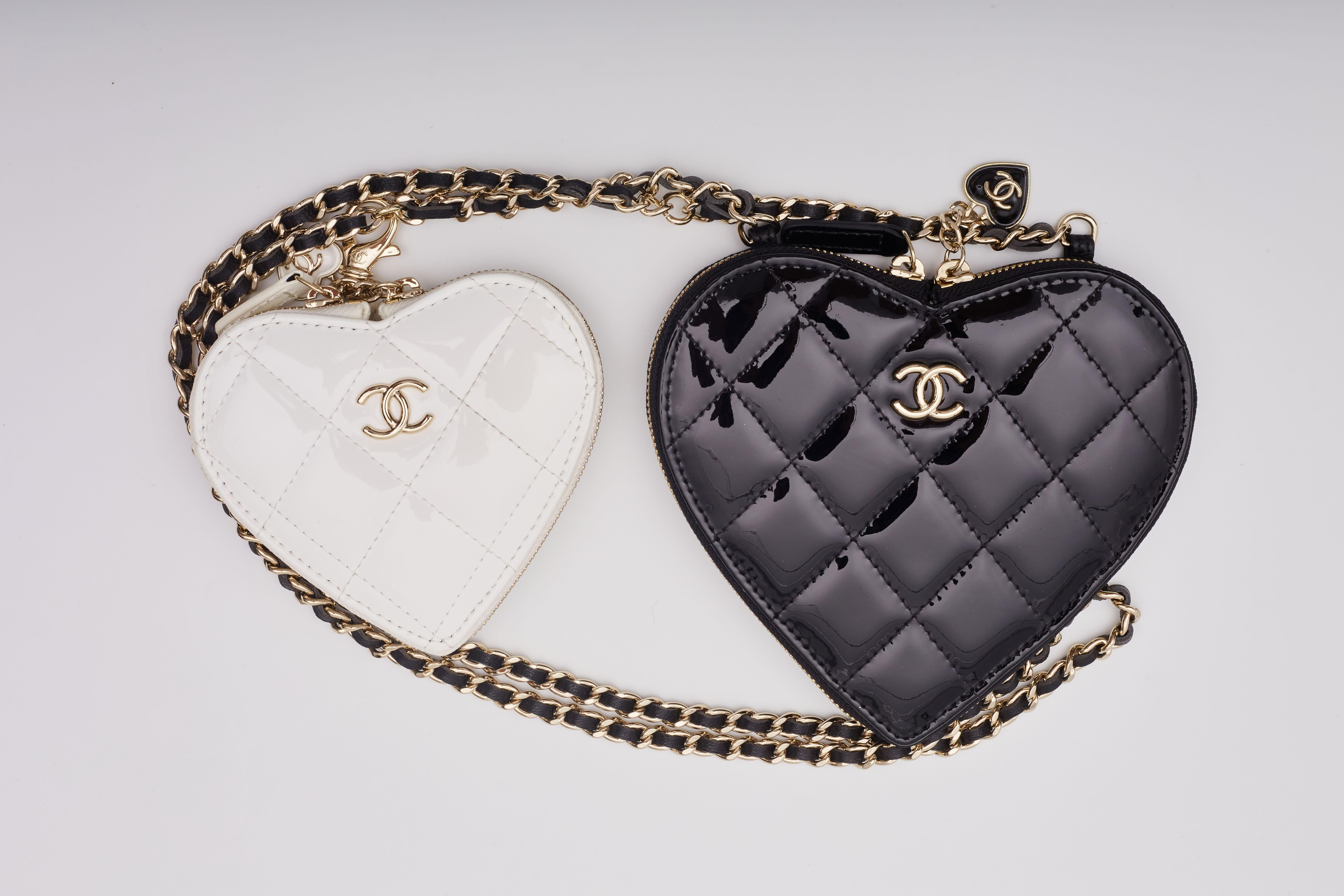 Chanel Patent Black White Double Heart Shoulder Bags For Sale 3
