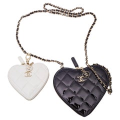 Chanel Patent Black White Double Heart Shoulder Bags