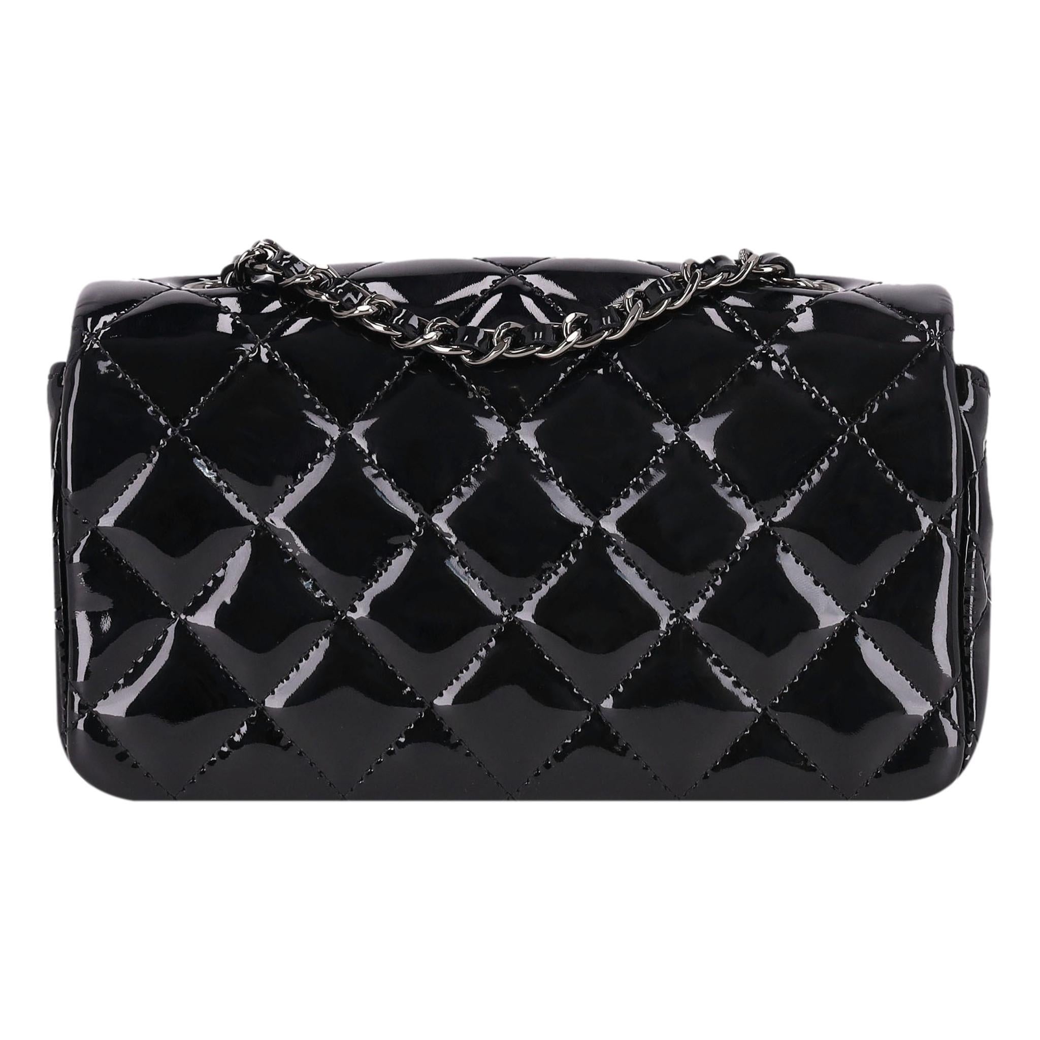 Women's Chanel Patent Calfskin Quilted Extra Mini Flap Bag On A Chain For Sale