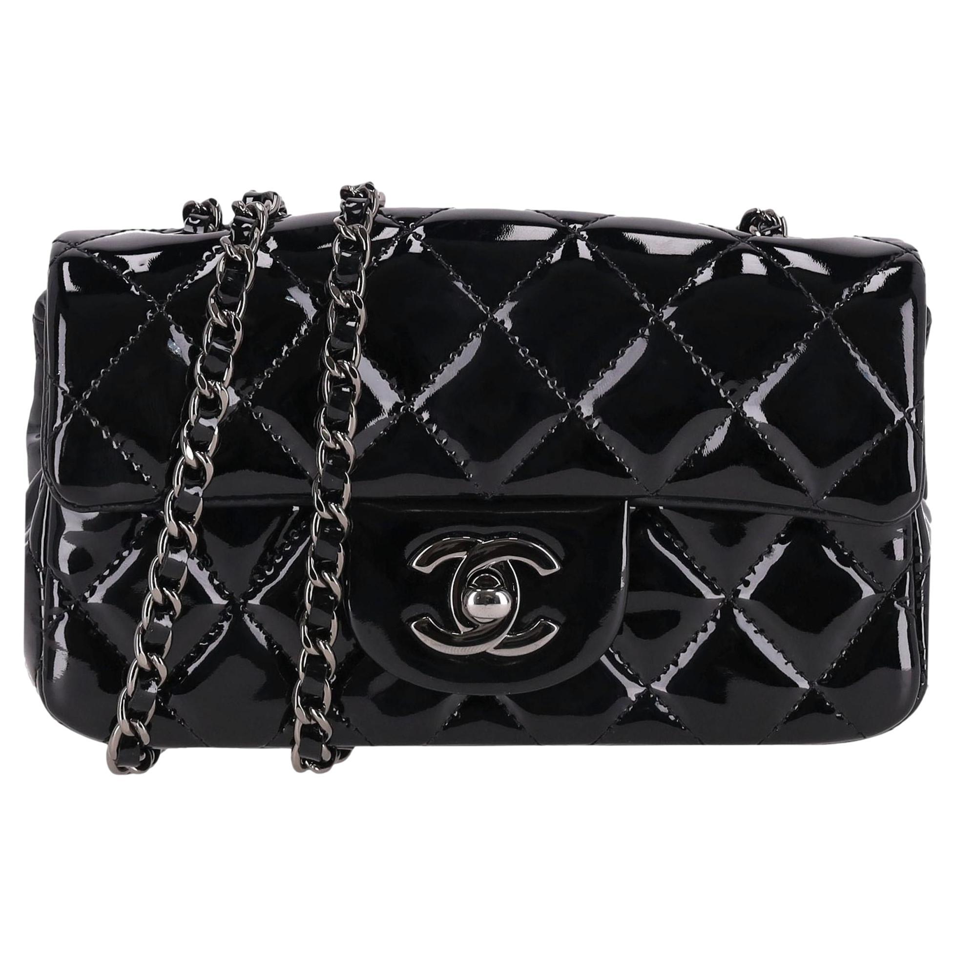 Chanel Patent Calfskin Quilted Extra Mini Flap Bag On A Chain For Sale