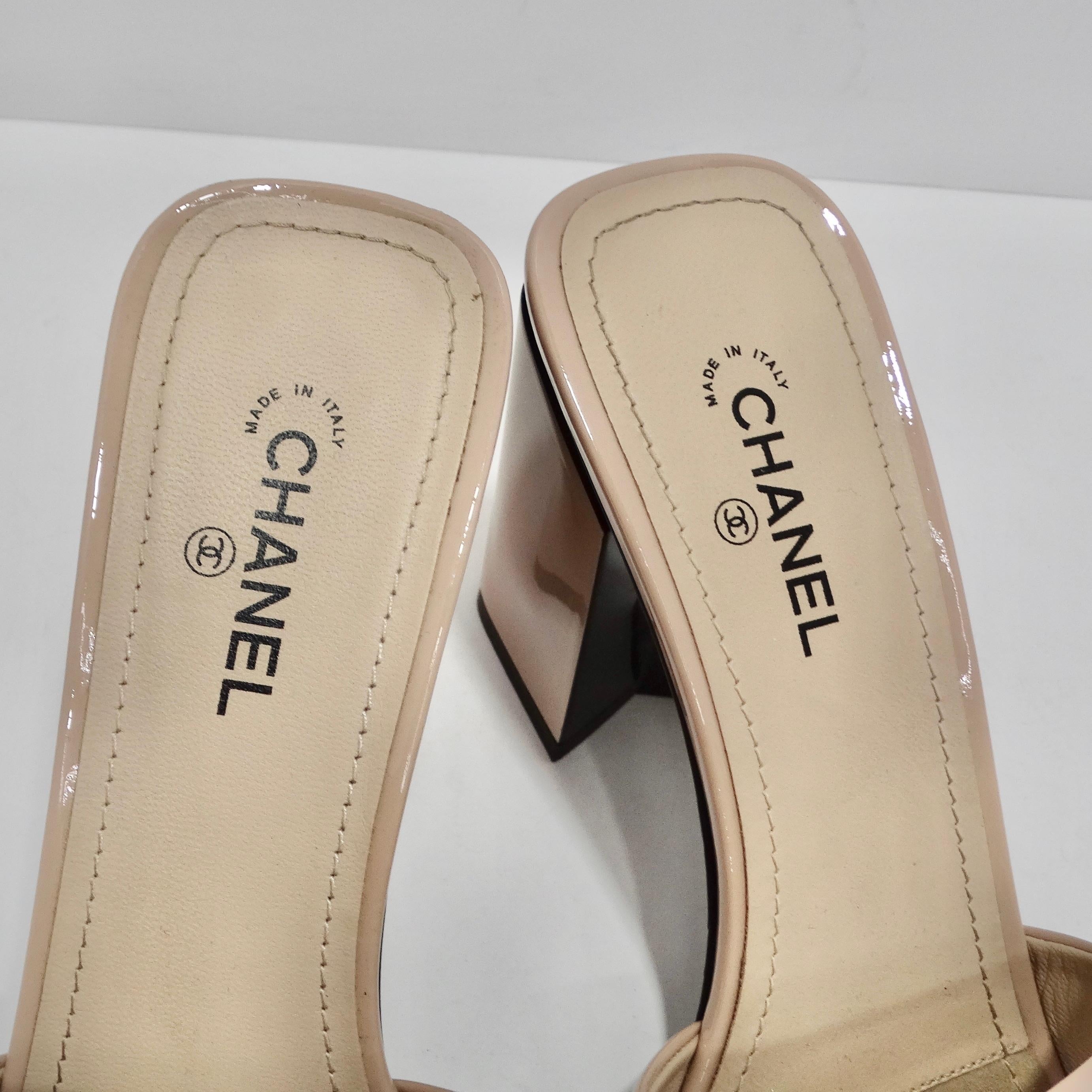 Brown Chanel Patent CC Mules