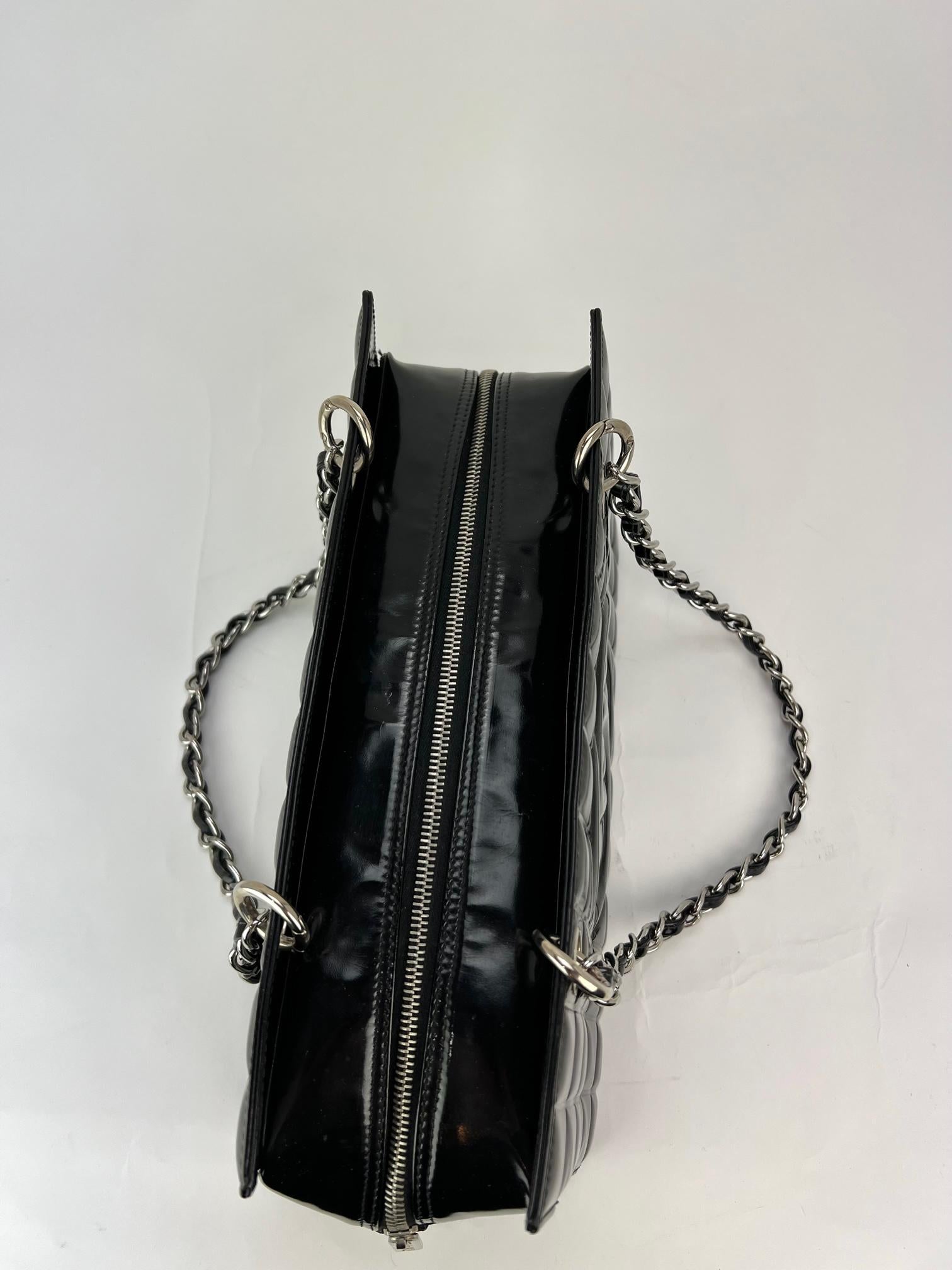 CHANEL Patent Chocolate Bar CC Black Shoulder Bag 5
