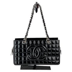 CHANEL Patent Chocolate Bar CC Black Shoulder Bag