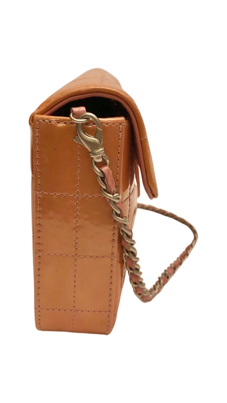 Women's or Men's Chanel Patent Chocolate Bar Flap Shoulder Bag  For Sale