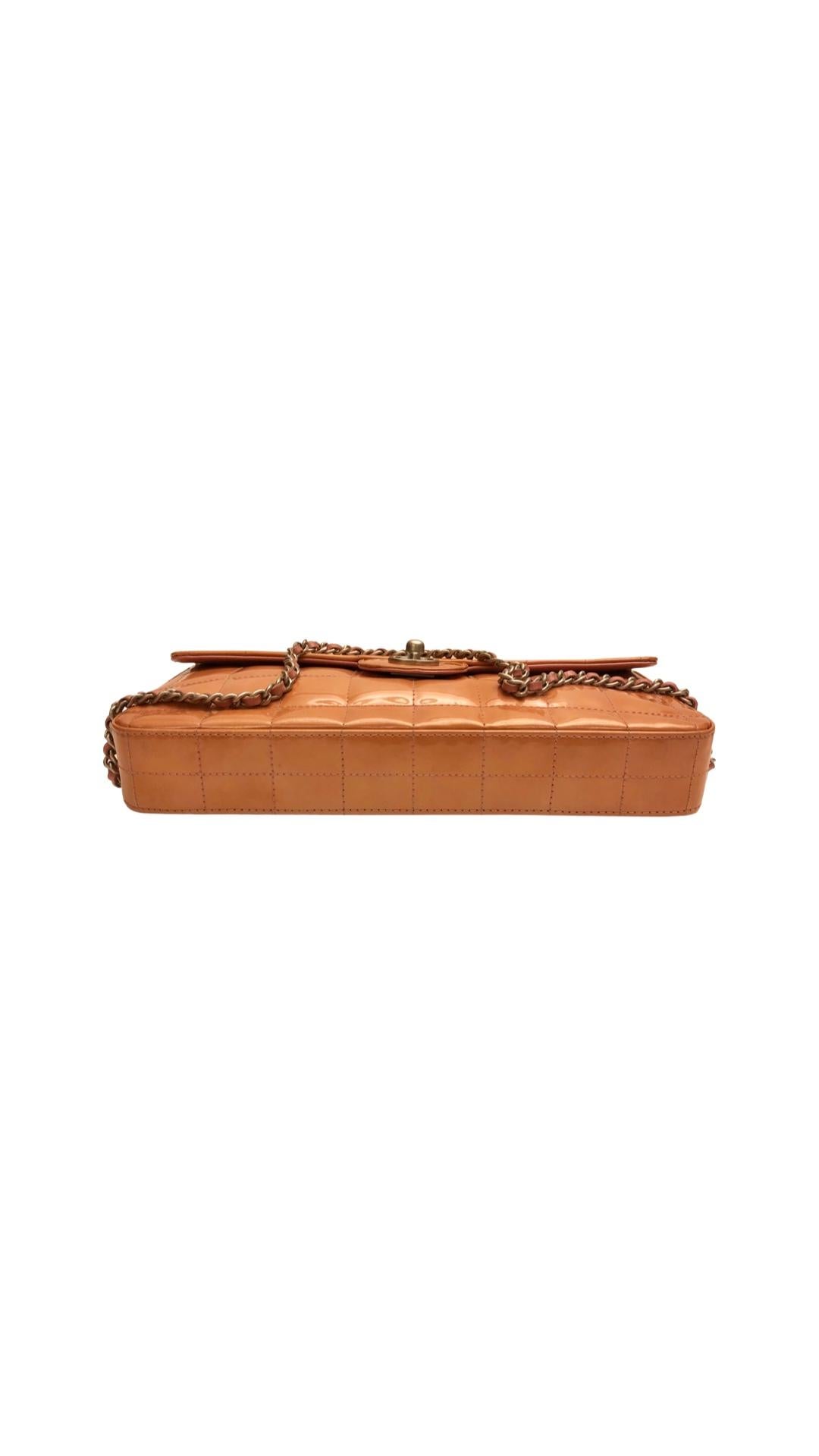 Brown Chanel Patent Chocolate Bar Flap Shoulder Bag  For Sale