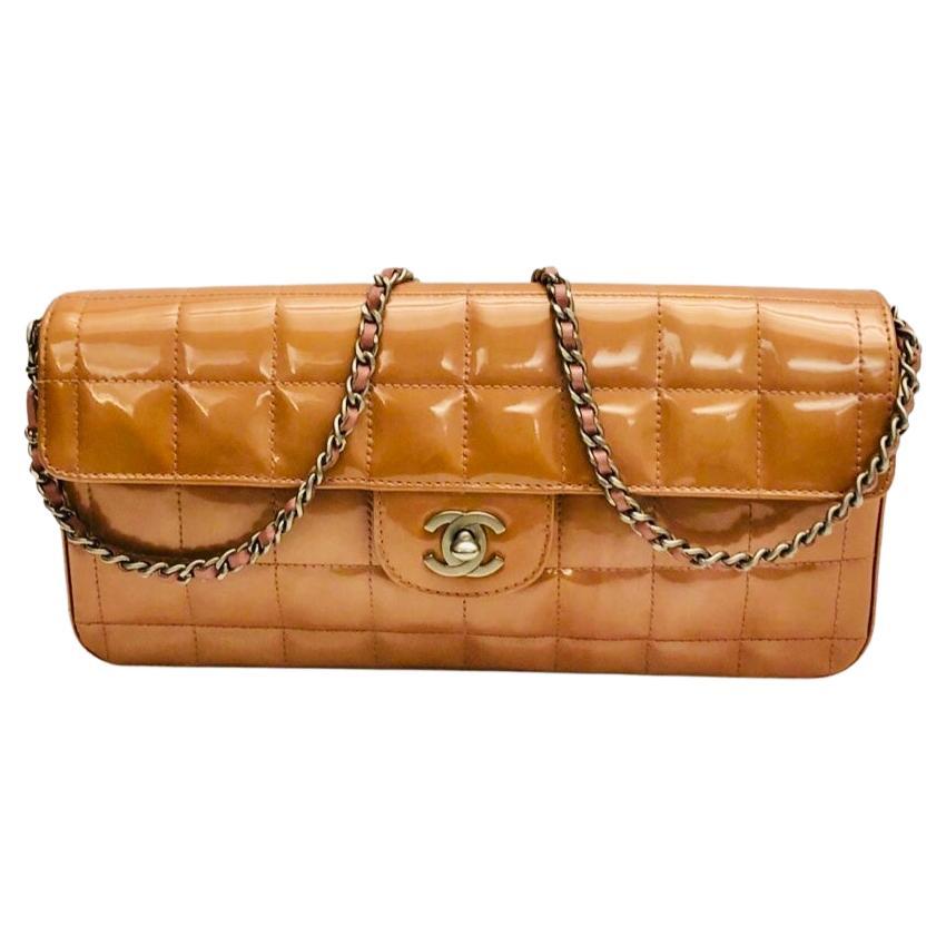 Chanel Patent Chocolate Bar Flap Shoulder Bag  For Sale