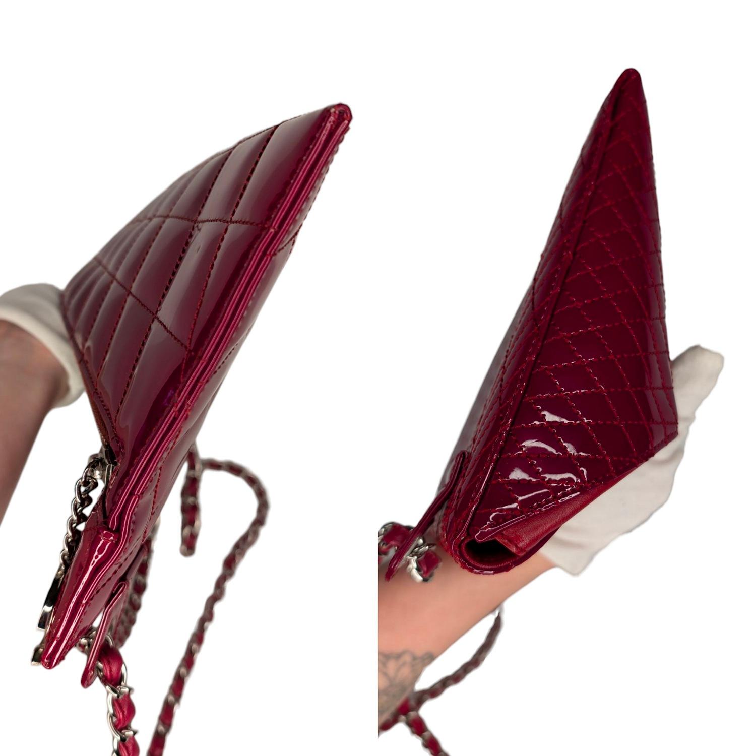 Red Chanel Patent Geometric Quilted Kaleidoscope Clutch For Sale
