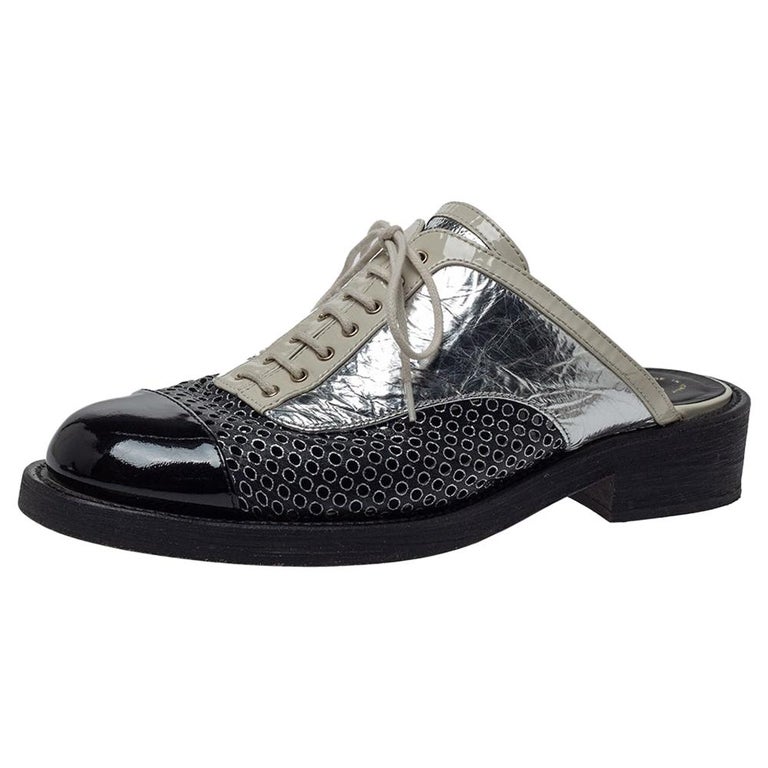 Chanel Patent Leather And Foil Lazer Cut Cuba Cruise Oxford Mules