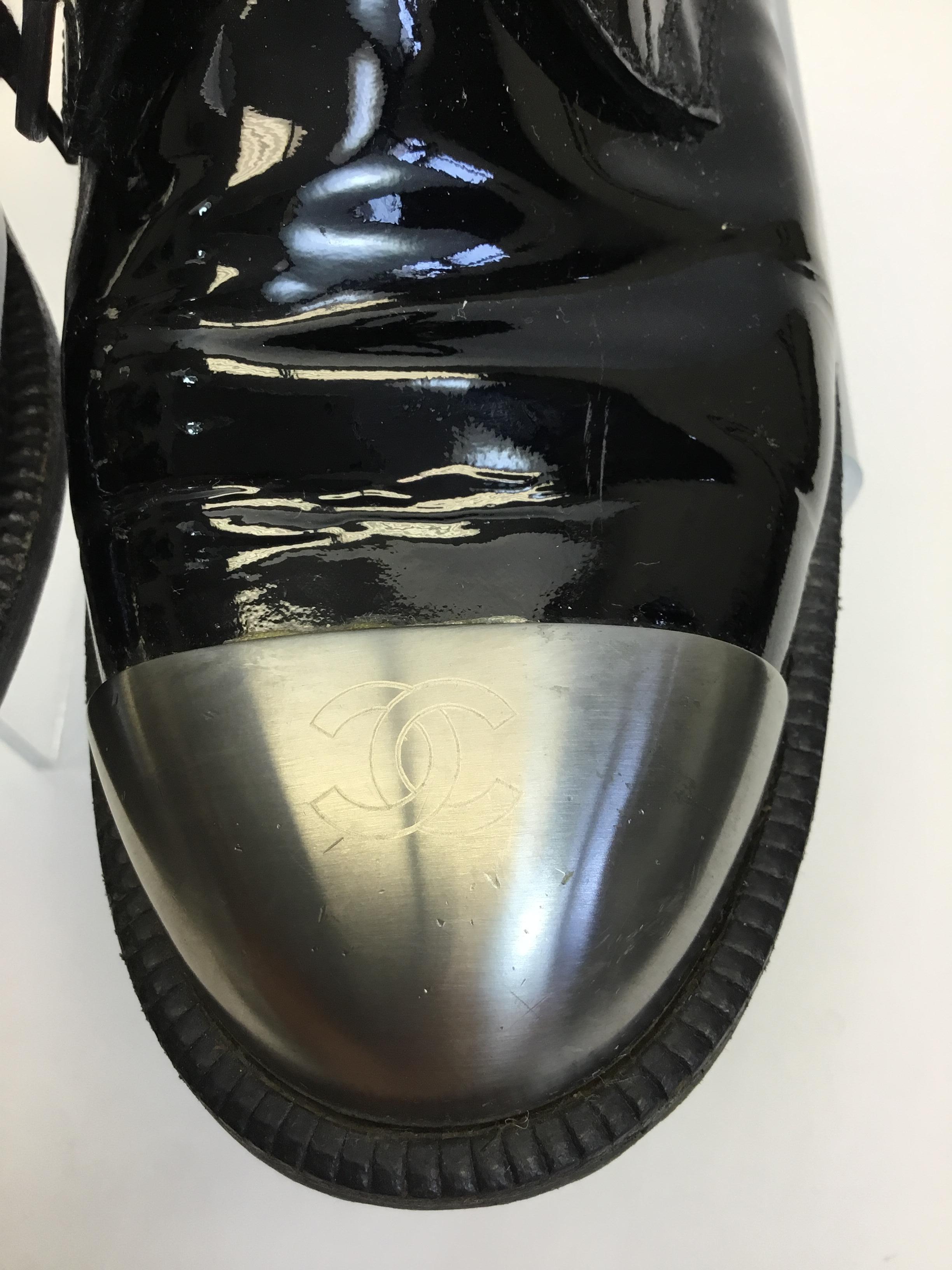 Chanel Patent Leather Black Ankle Boot with Silver Toe 3