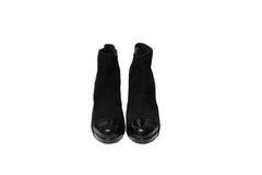 Chanel Patent Leather Cap Toe Platform Ankle Boots in Black Suede