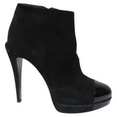 Chanel Patent Leather Cap Toe Platform Ankle Boots in Black Suede