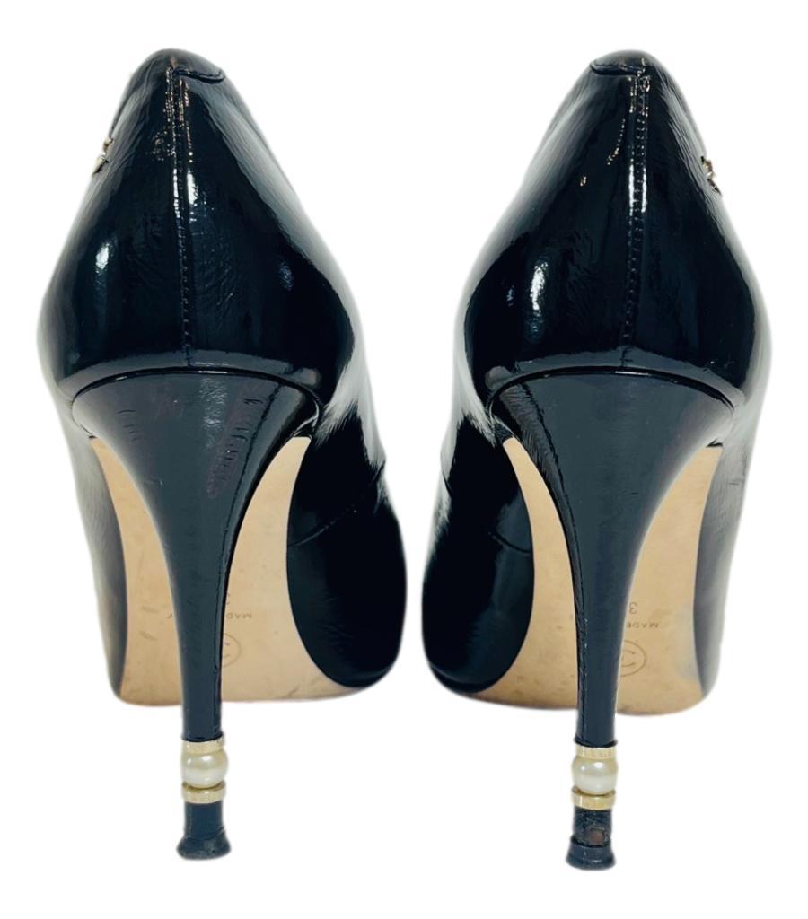 Chanel Patent Leather 'CC' Logo Heels With Pearl Detail 1