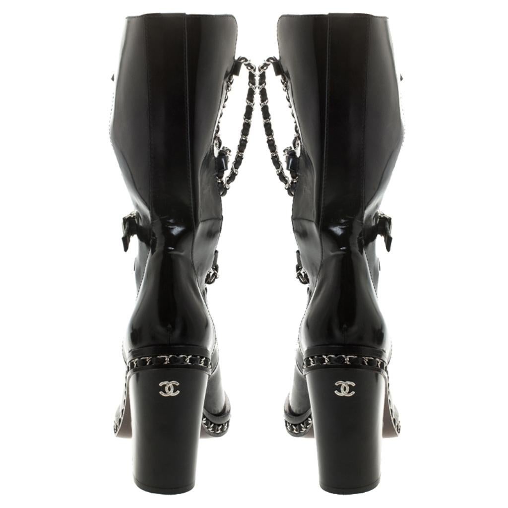 chanel patent leather boots