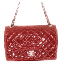 Chanel Patent Leather Maxi Classic Double Flap Prune