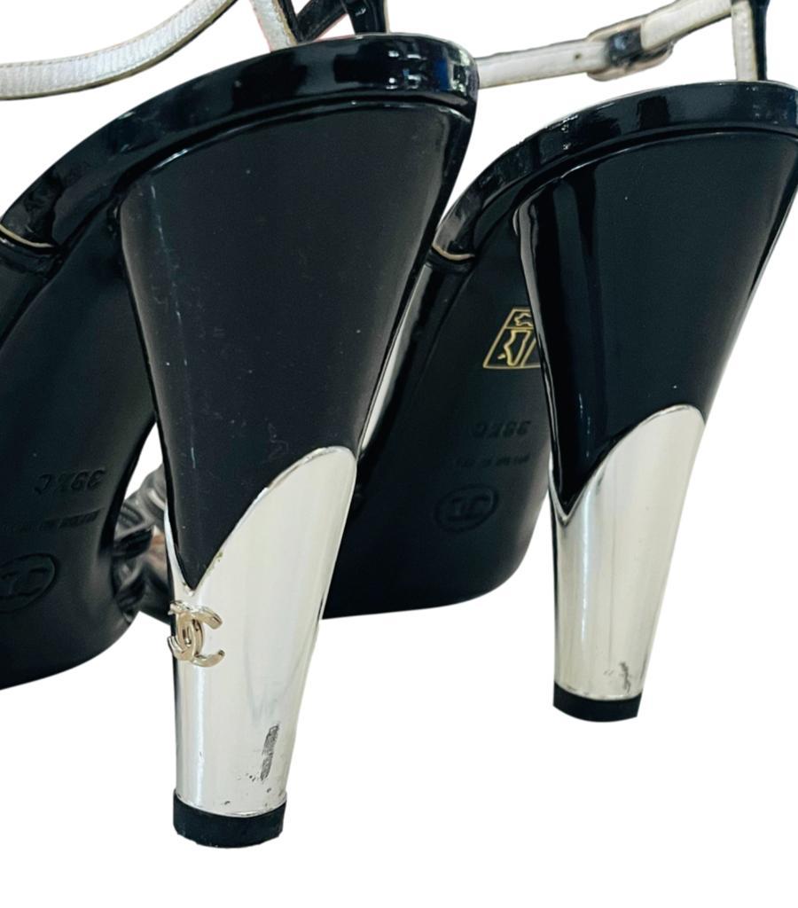 Women's Chanel Patent Leather Sandals With Metallic 'CC' Logo Heel