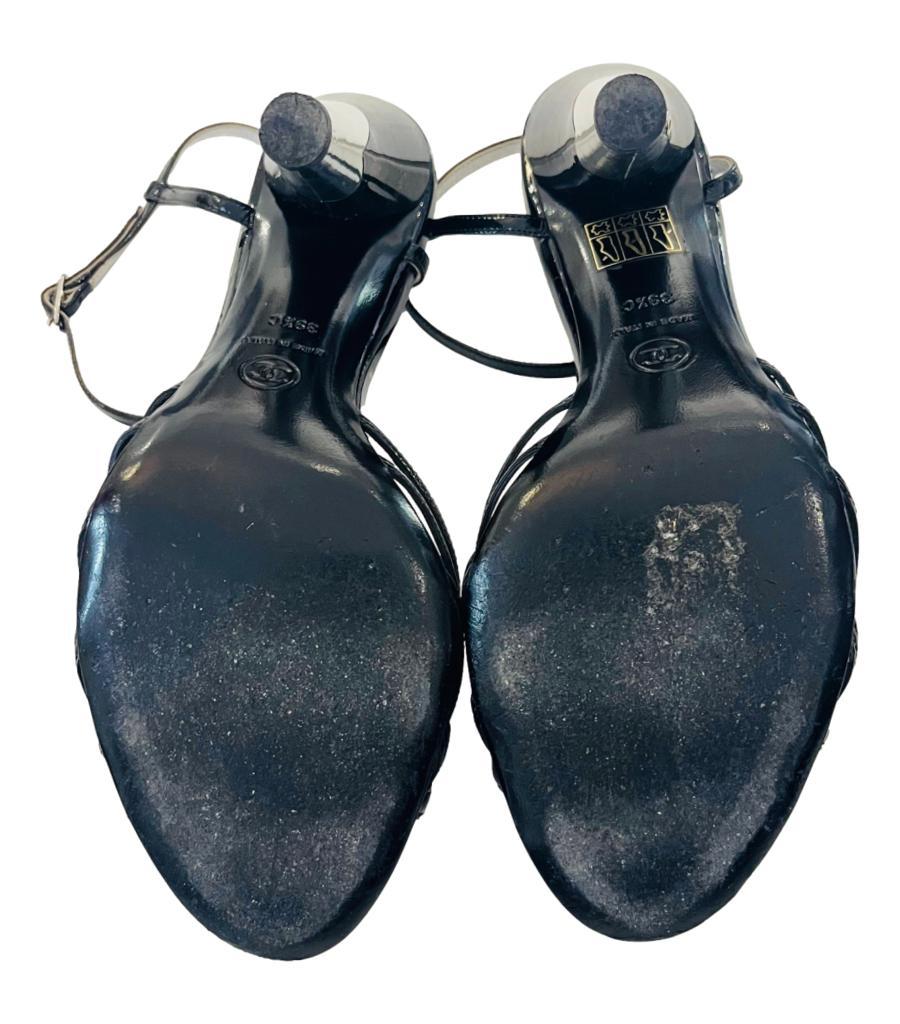 Chanel Patent Leather Sandals With Metallic 'CC' Logo Heel 1