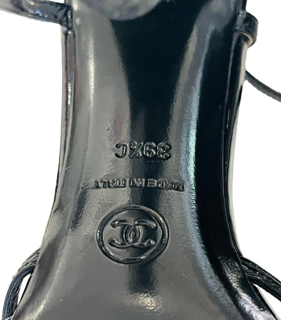 Chanel Patent Leather Sandals With Metallic 'CC' Logo Heel 2