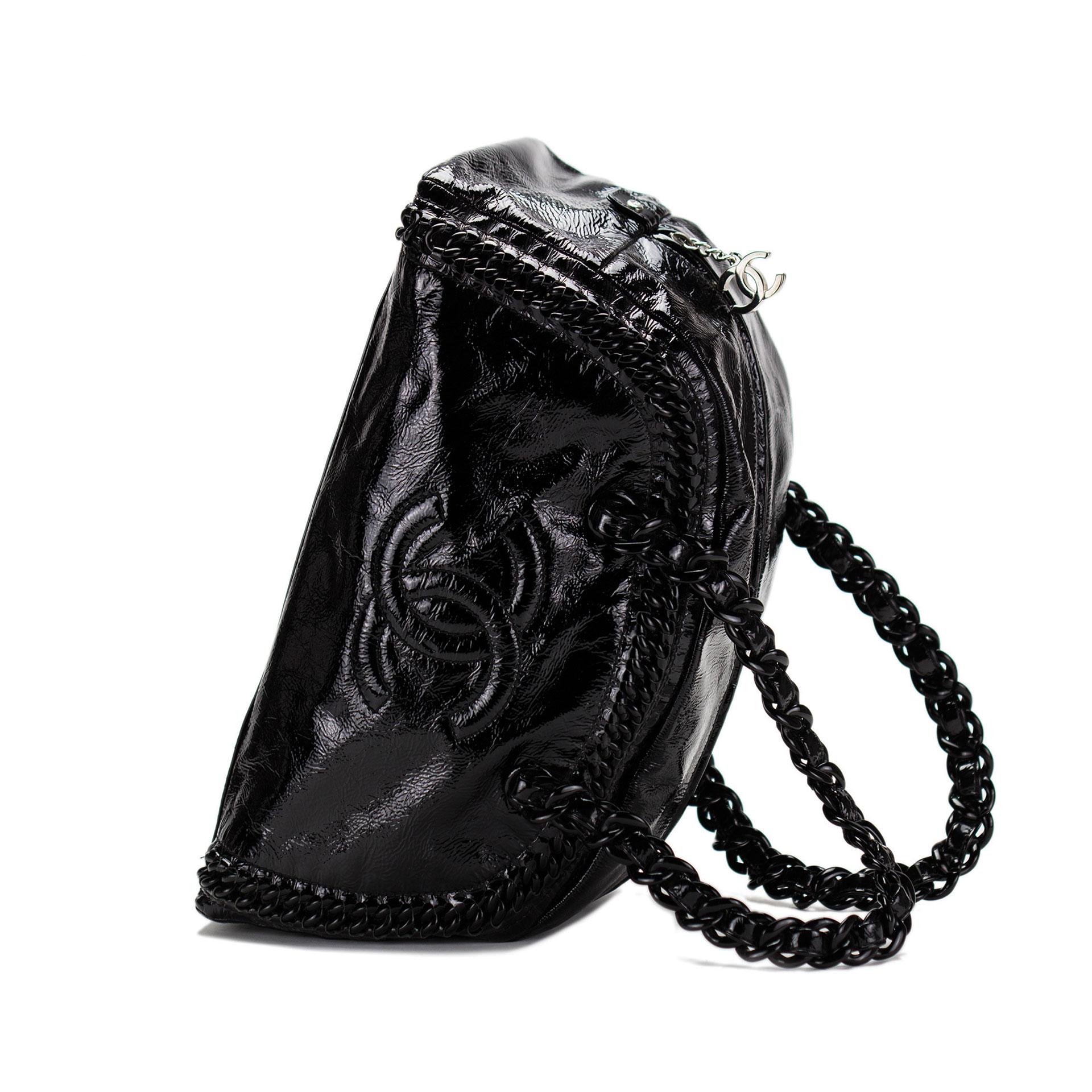 Black Chanel Patent Leather Weekend Bowler Satchel For Sale