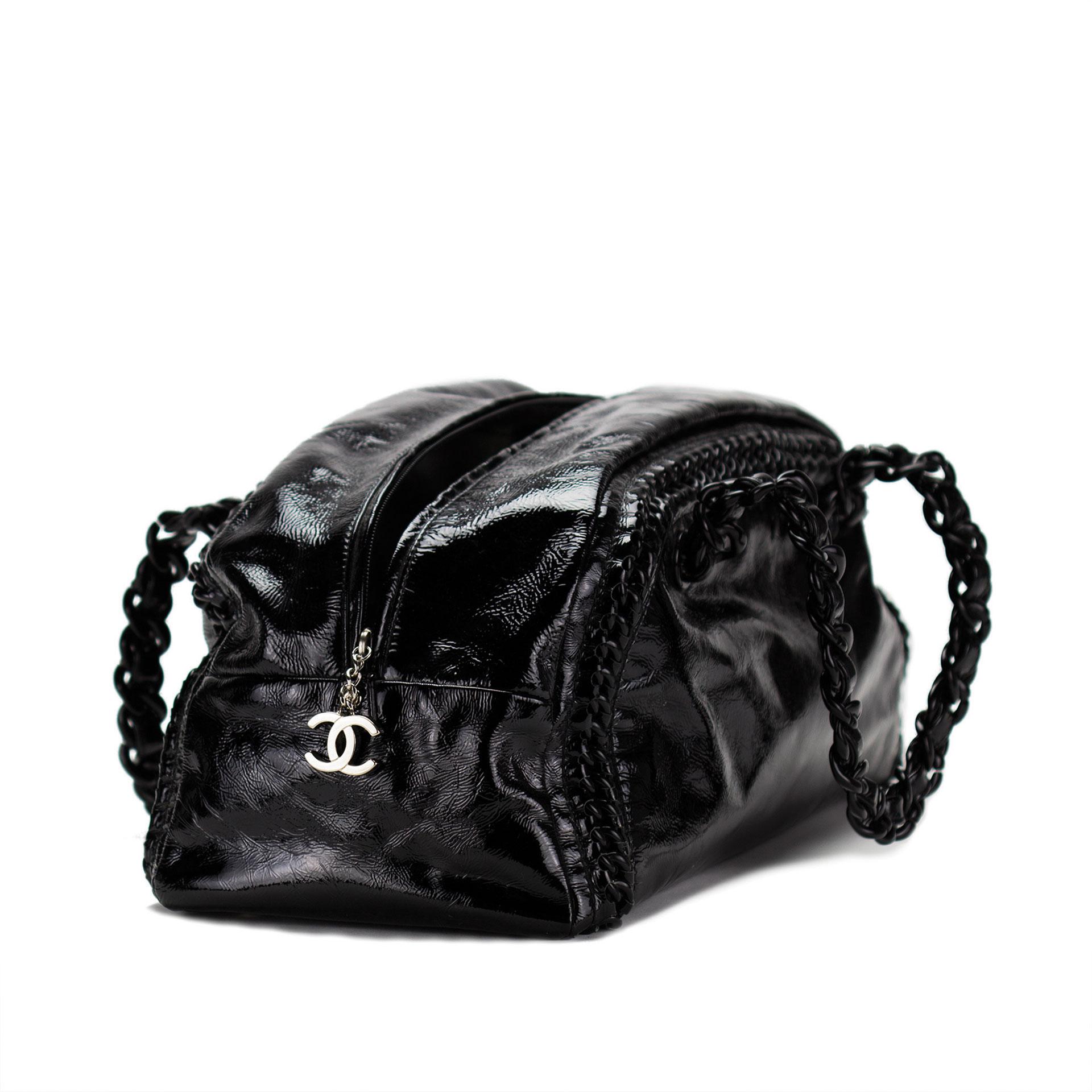 Chanel Patent Leather Weekend Bowler Satchel In Excellent Condition For Sale In Miami, FL