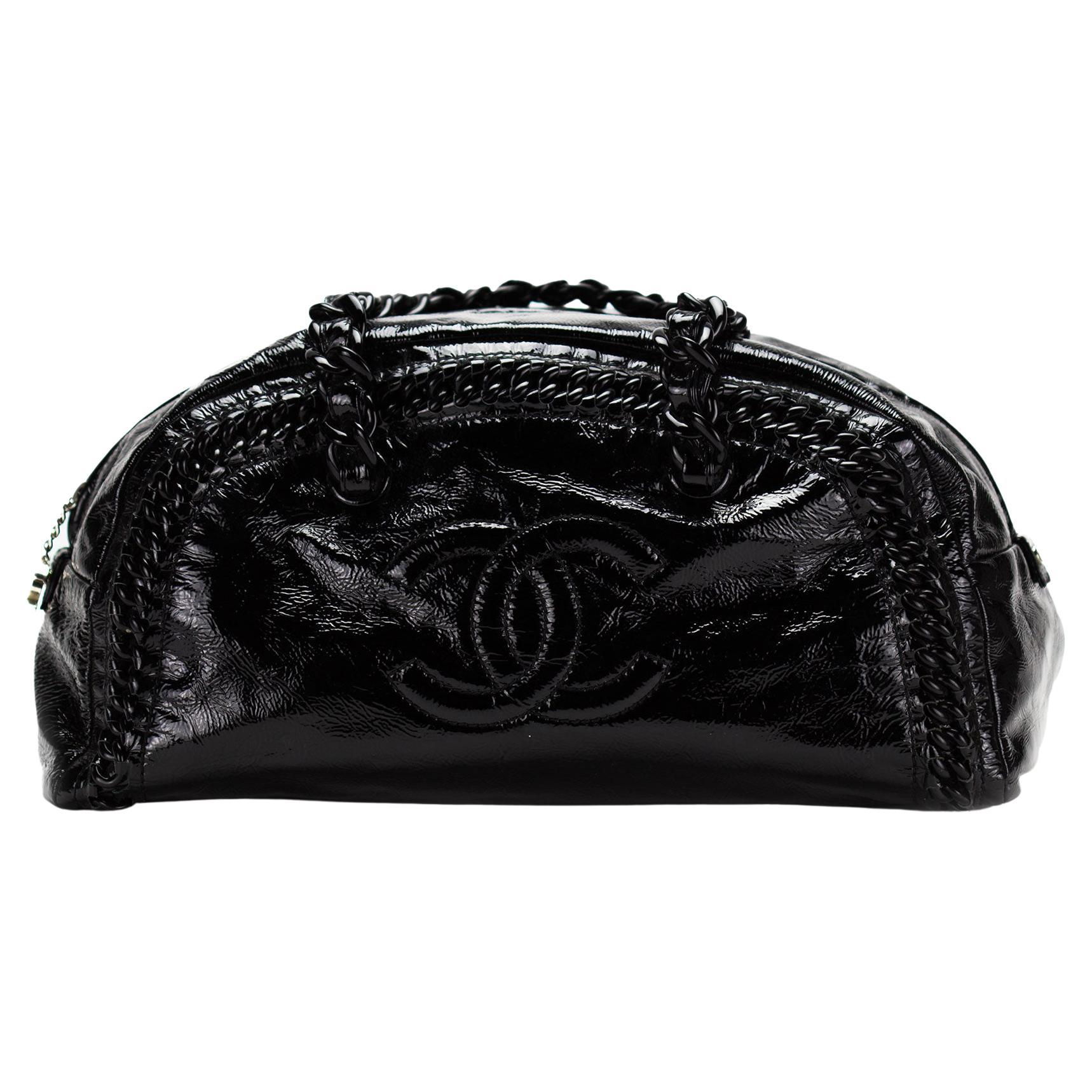 Women's or Men's Chanel Patent Leather Weekend Bowler Satchel For Sale