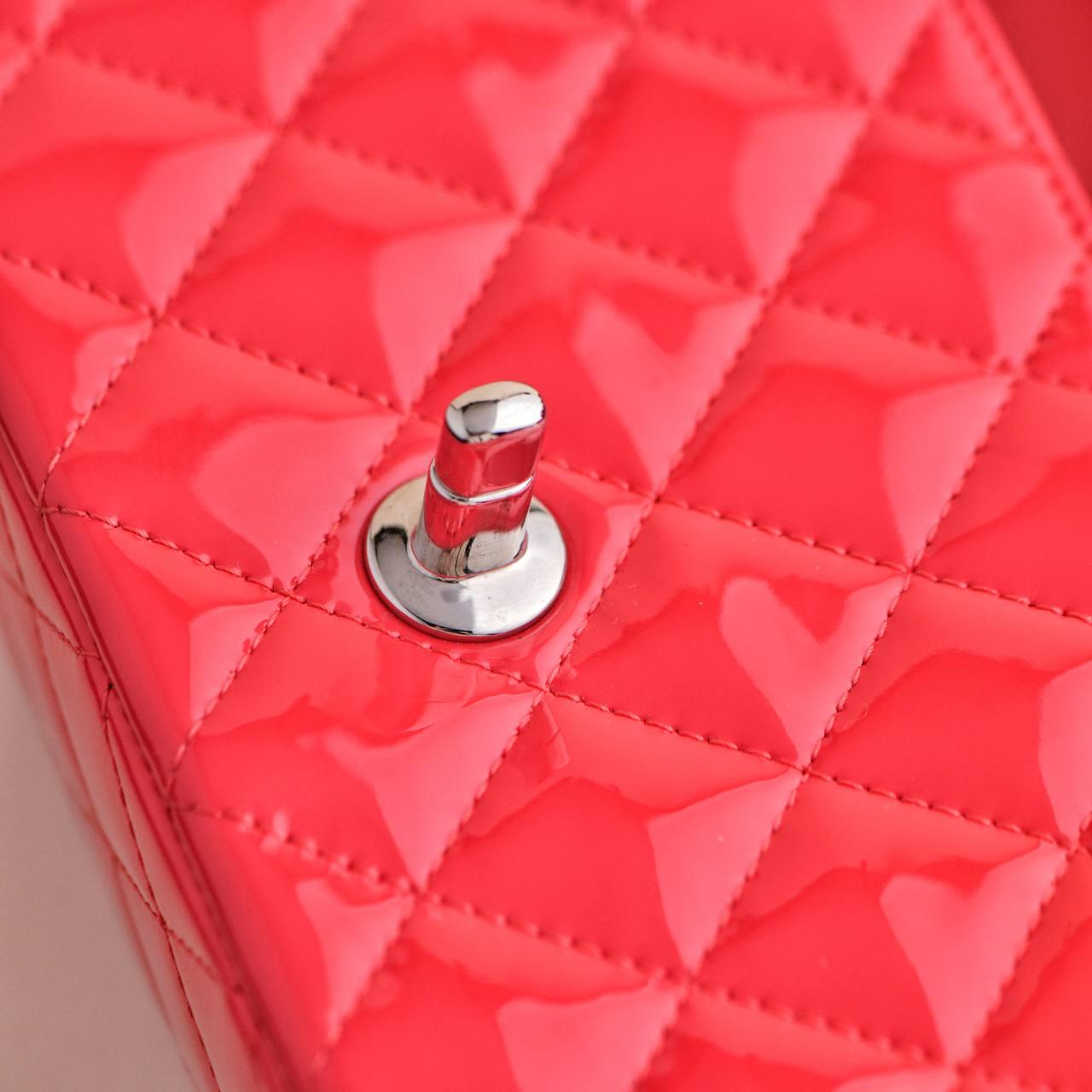 Chanel Patent Pink Mini Rectangular Single Flap Bag For Sale 8