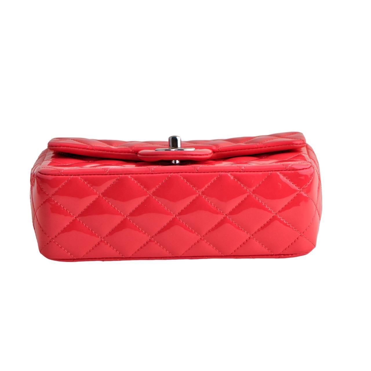 Women's Chanel Patent Pink Mini Rectangular Single Flap Bag For Sale