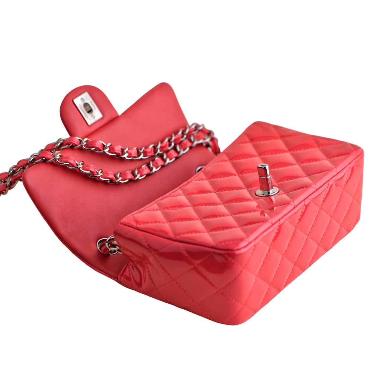 Chanel Patent Pink Mini Rectangular Single Flap Bag For Sale 1