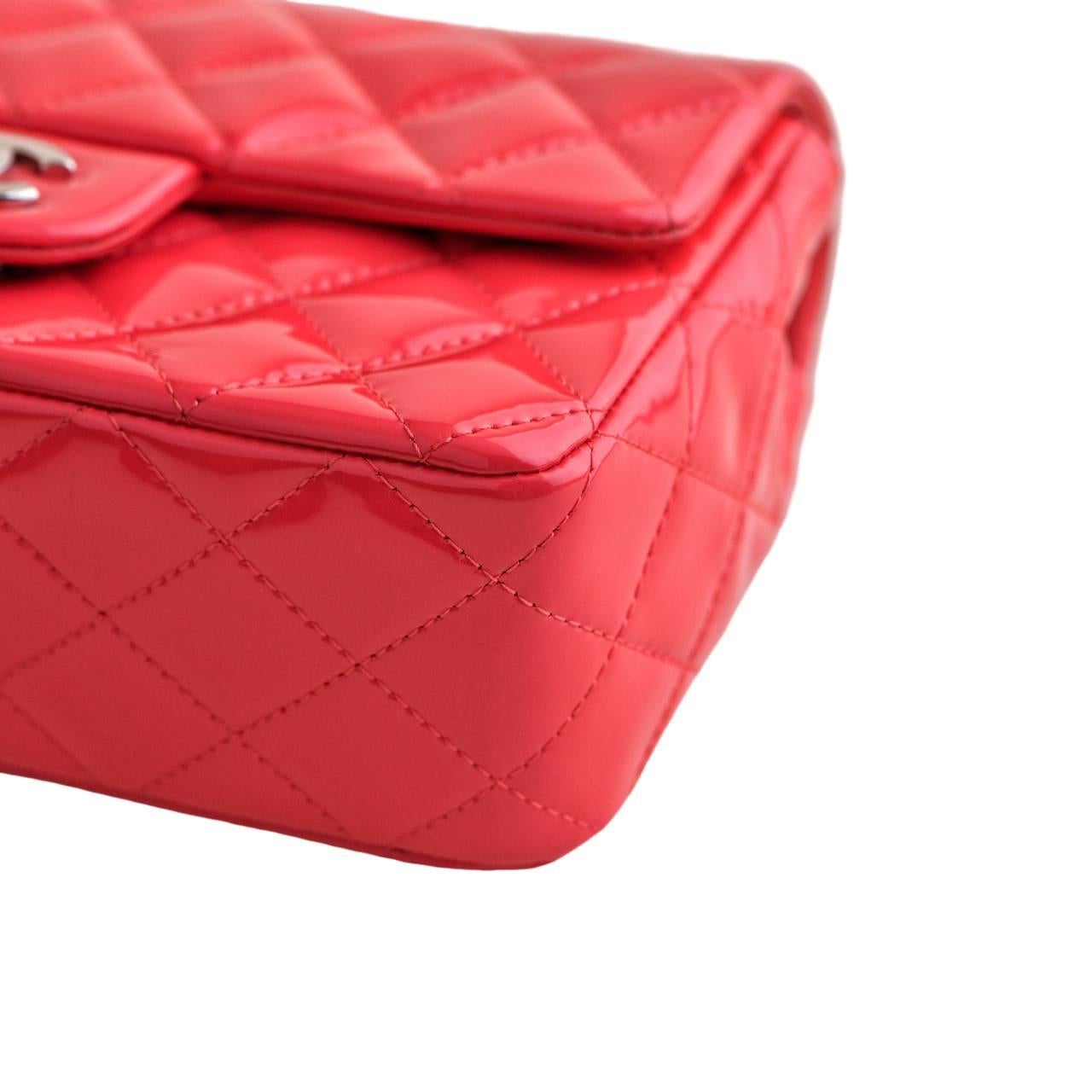 Chanel Patent Pink Mini Rectangular Single Flap Bag For Sale 2