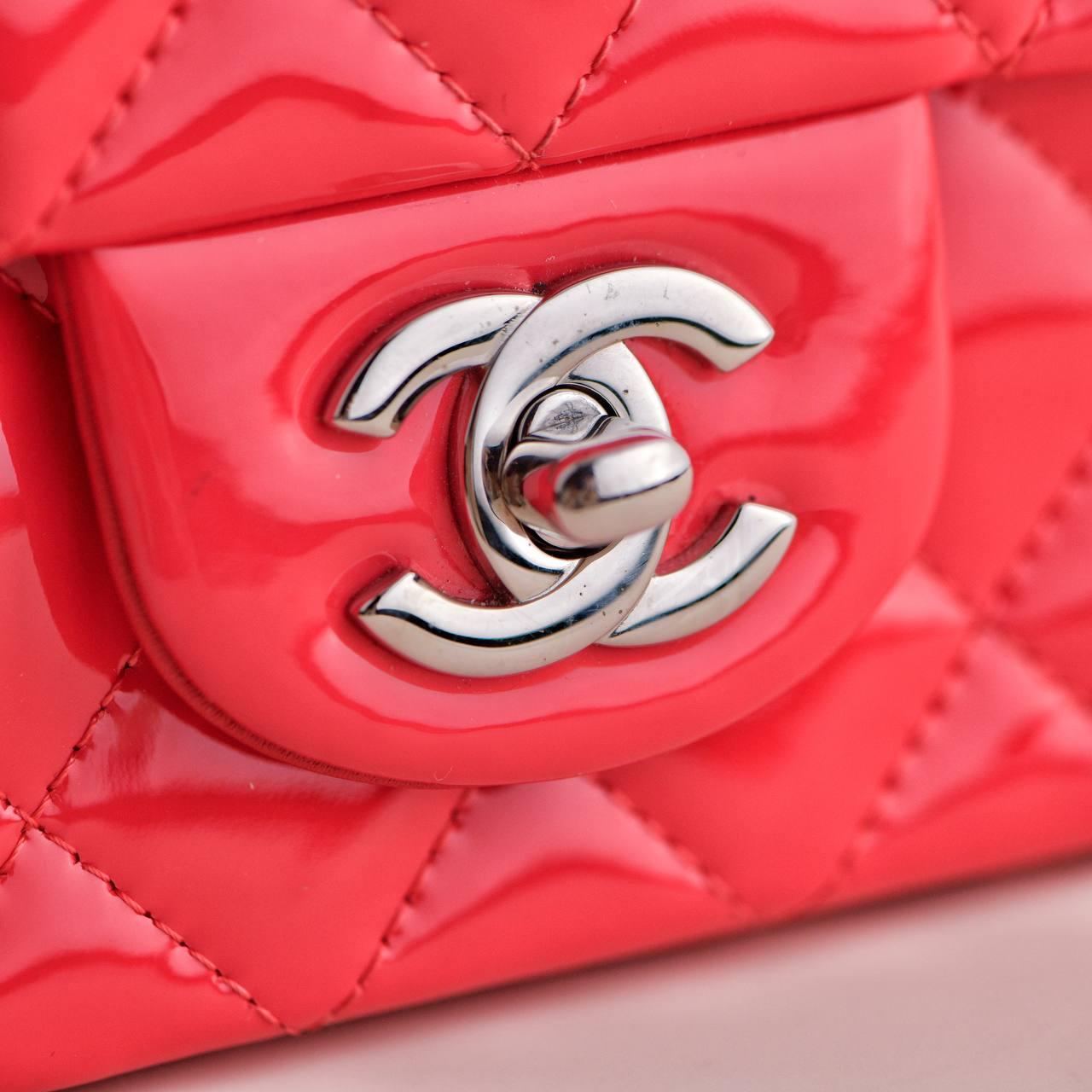 Chanel Patent Pink Mini Rectangular Single Flap Bag For Sale 3