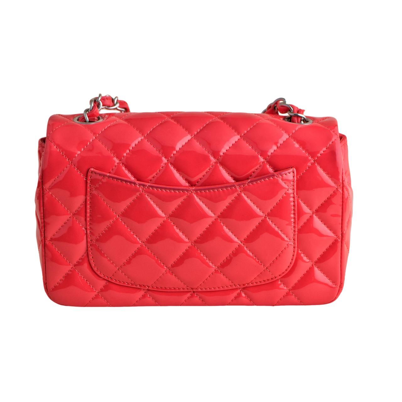 Chanel Patent Pink Mini Rectangular Single Flap Bag For Sale 5