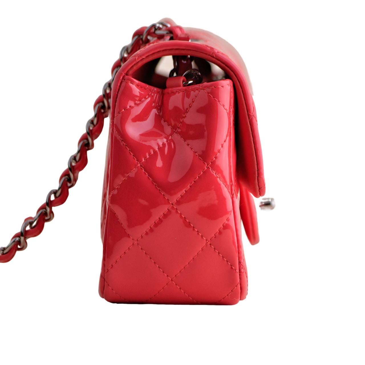 Chanel Patent Pink Mini Rectangular Single Flap Bag For Sale 6