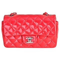 Chanel Charol Rosa Mini Bolso Rectangular Solapa Única