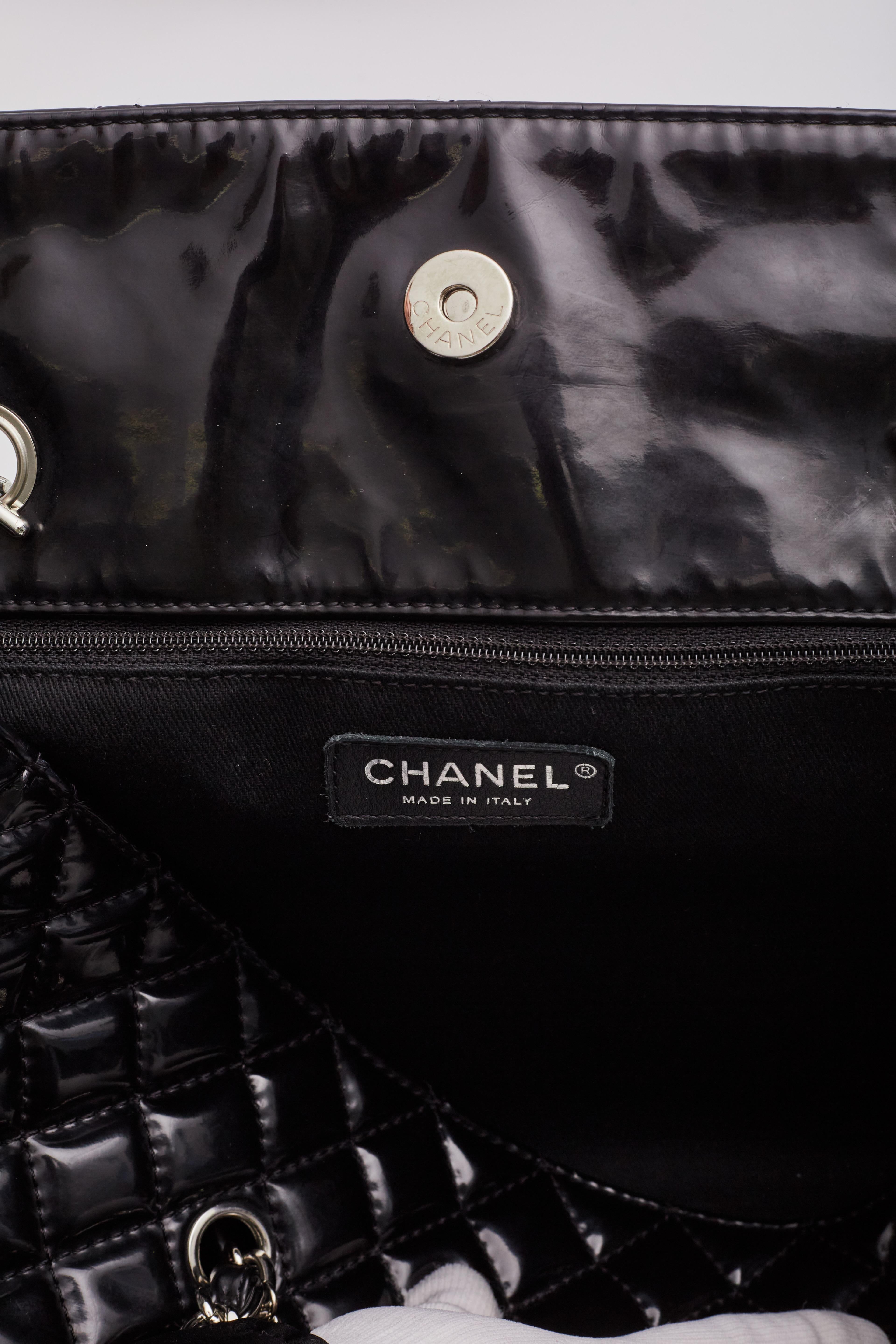 Chanel Patent Quilted Black In The Business Tote Bag For Sale 7
