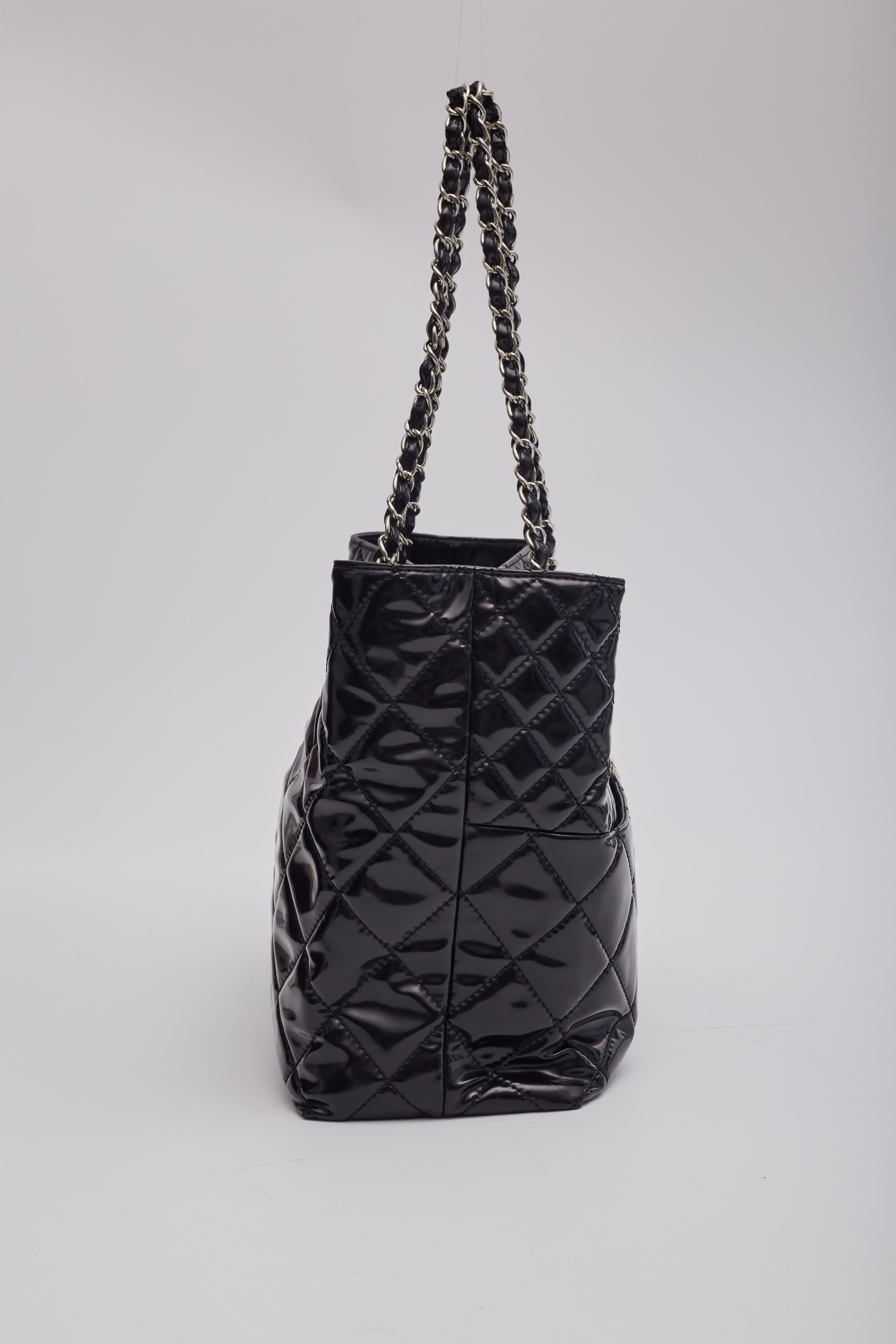 Chanel Patent Quilted Black In The Business Tote Bag For Sale 1