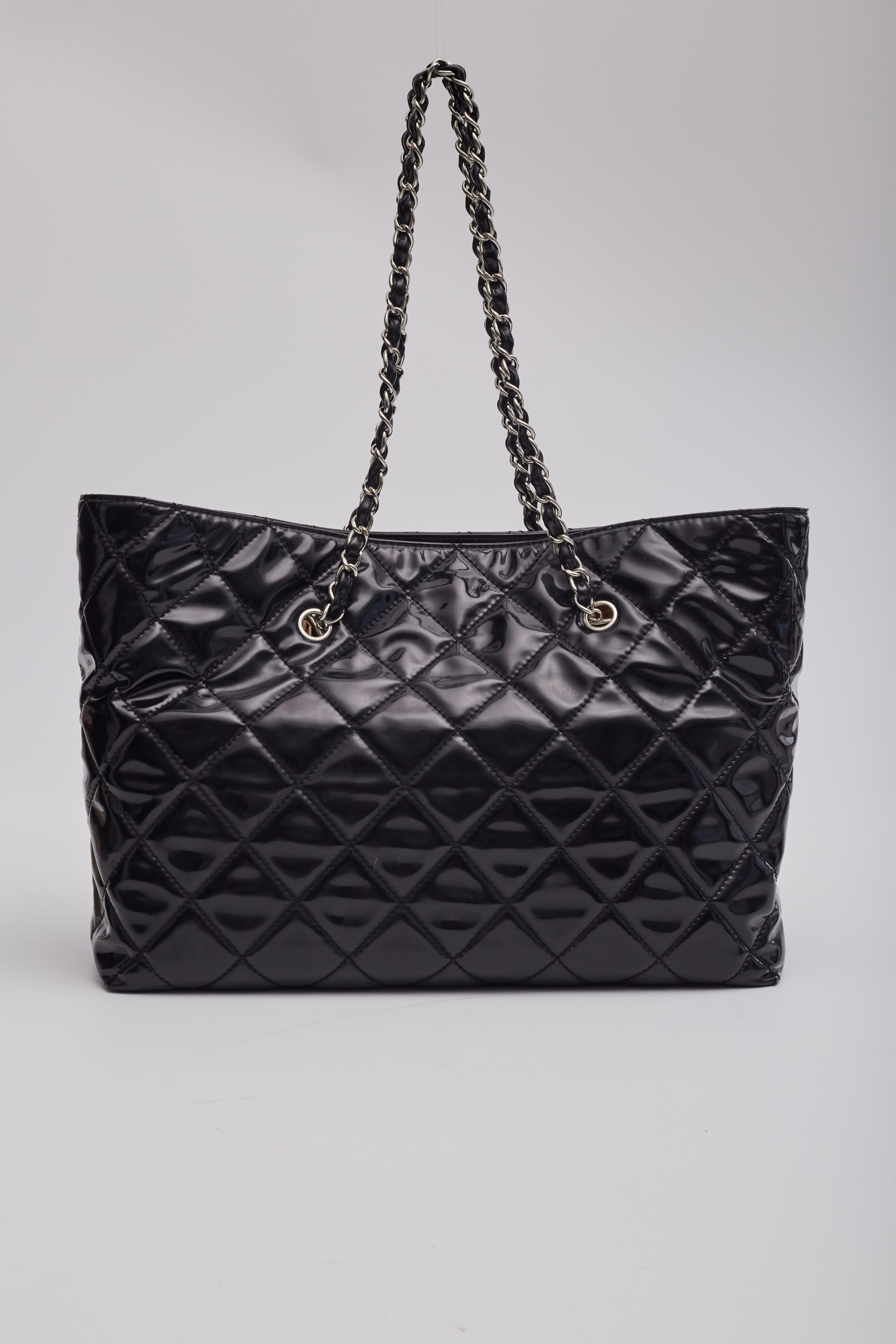 Chanel Patent Quilted Black In The Business Tote Bag For Sale 2