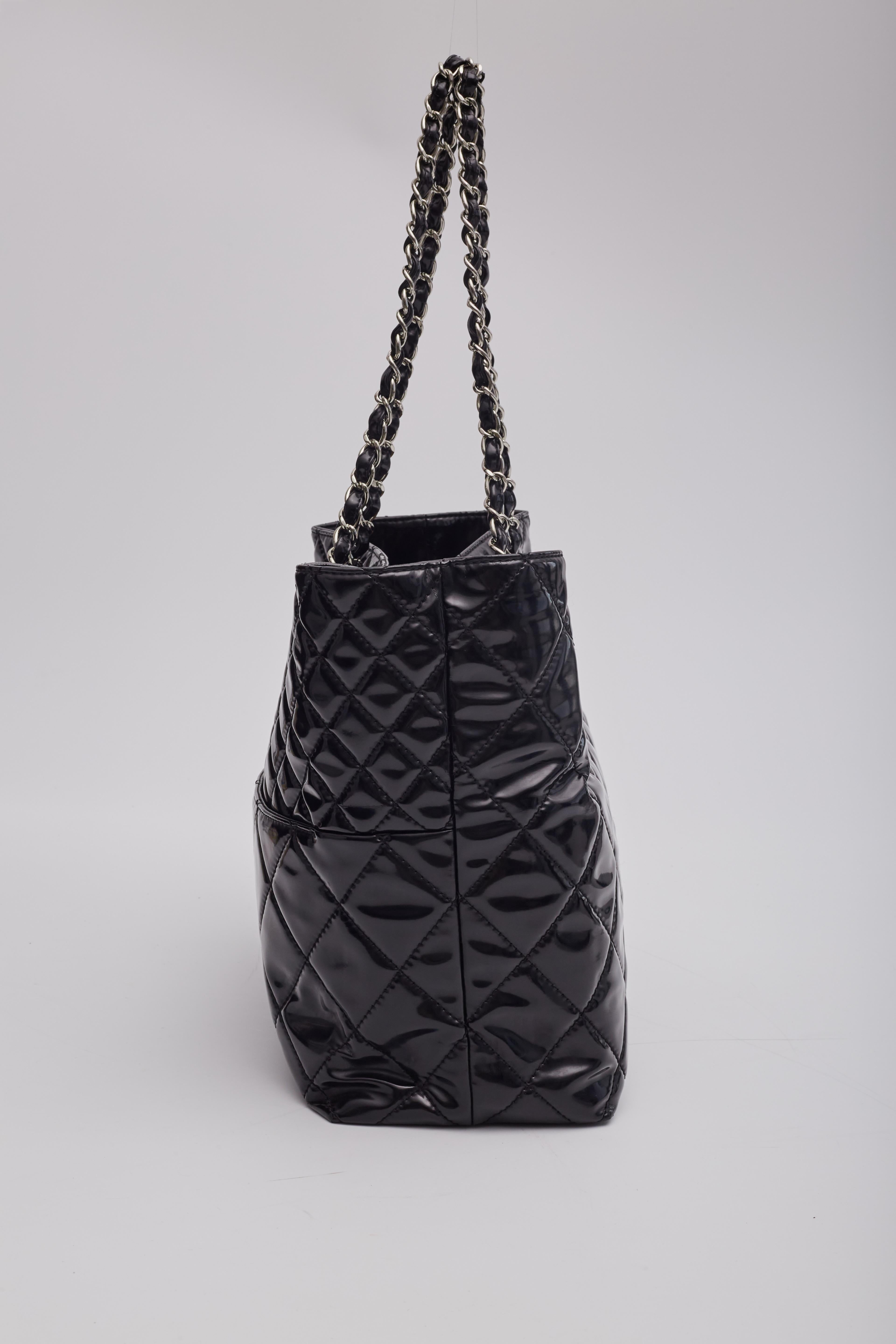Chanel Patent Quilted Black In The Business Tote Bag For Sale 3